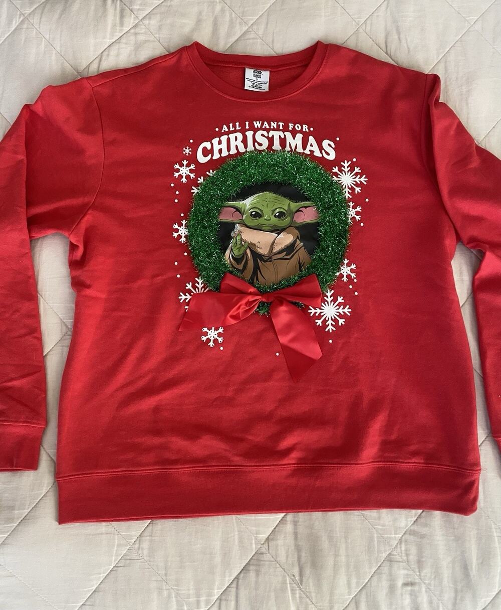 UGLY CHRISTMAS SWEATER BABY YODA GROGU RED XL STAR WARS EXTRA LARGE XMAS